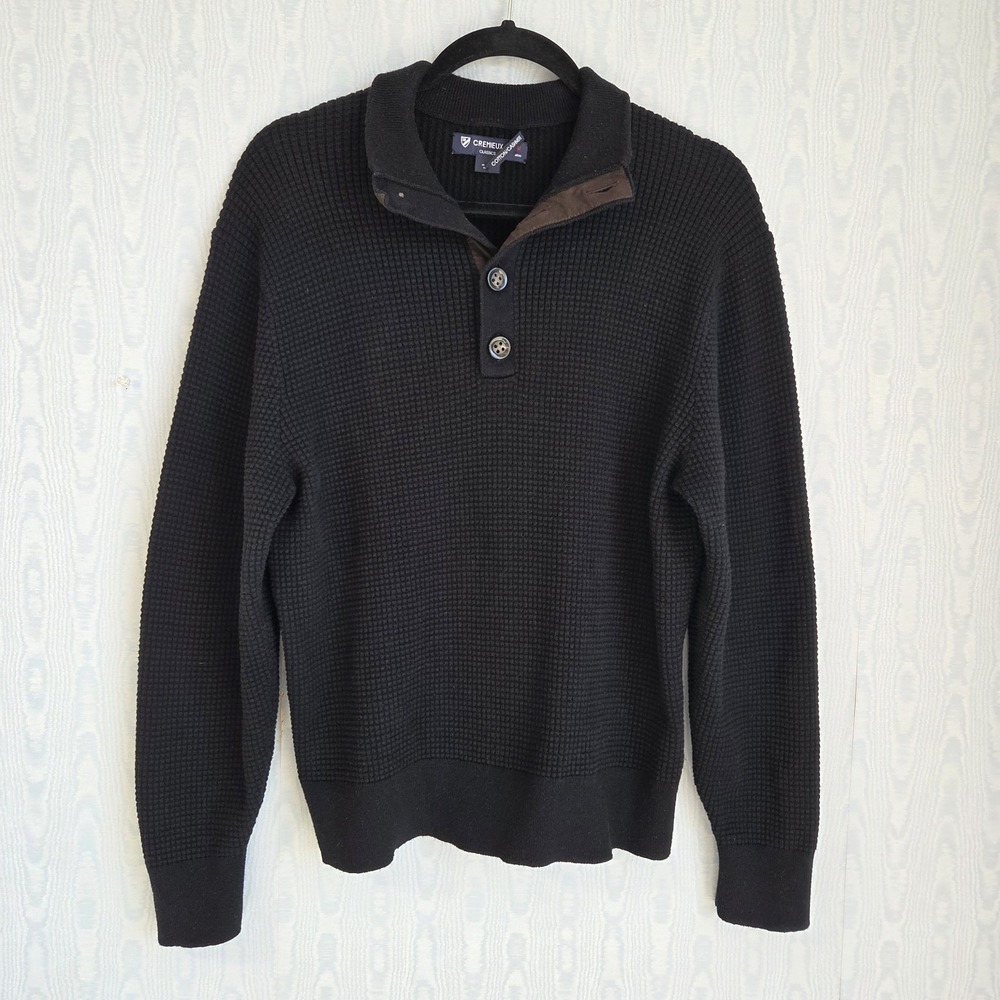 Cremieux Men's M Shirt Thermal Henley Cotton Cashmere Waffle Knit Black